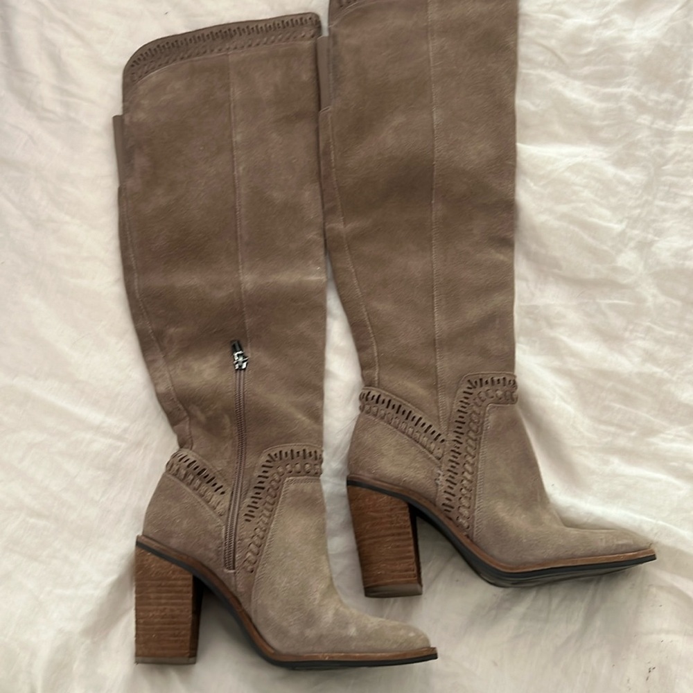 Vince Camuto Madolee Over the Knee Boots Taupe Suede, size 6
